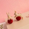 Retro cute asymmetrical rabbit heart-shaped, earrings, ear clips, Korean style