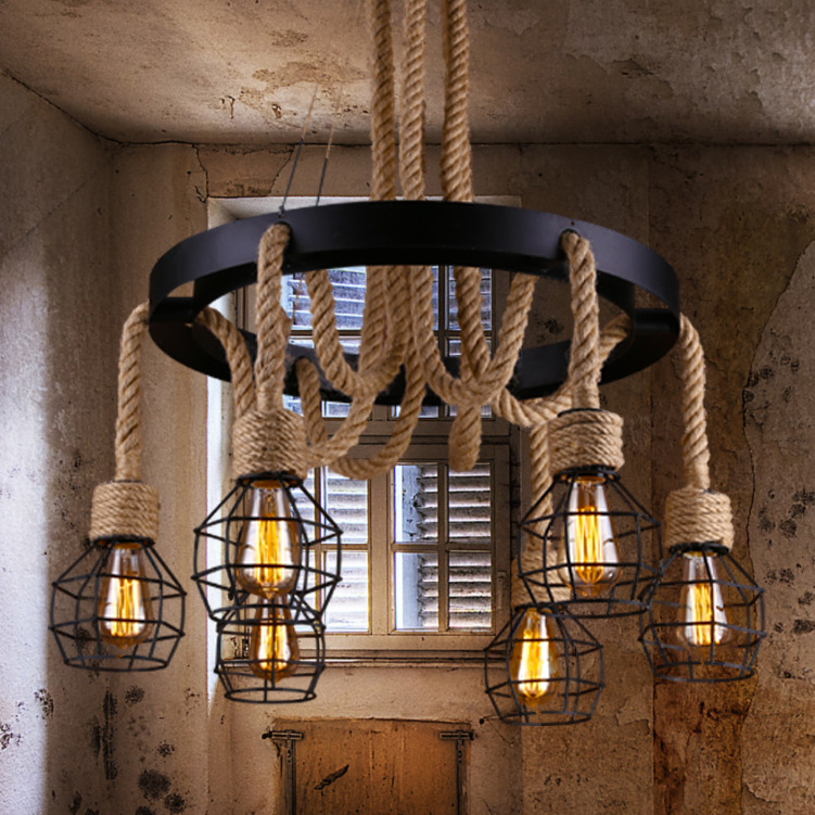 复古吊灯麻绳工业风loft创意个性服装店铺网咖啡厅酒吧餐厅灯具
