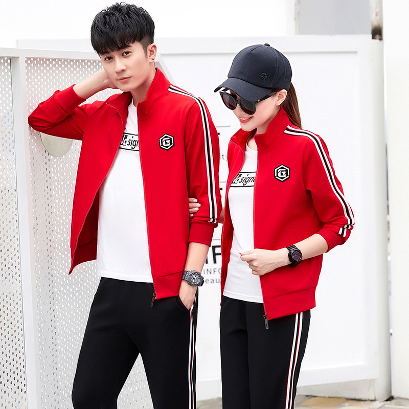 JM6366-561廠家直銷2019秋裝新款時尚情侶裝休閑運動服三件套