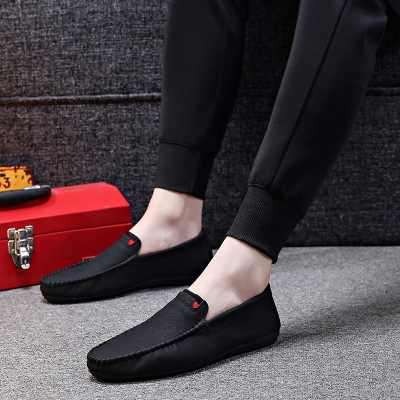 2019春季新款潮流男士休闲皮鞋 社会套脚豆豆鞋男百搭男鞋一件代