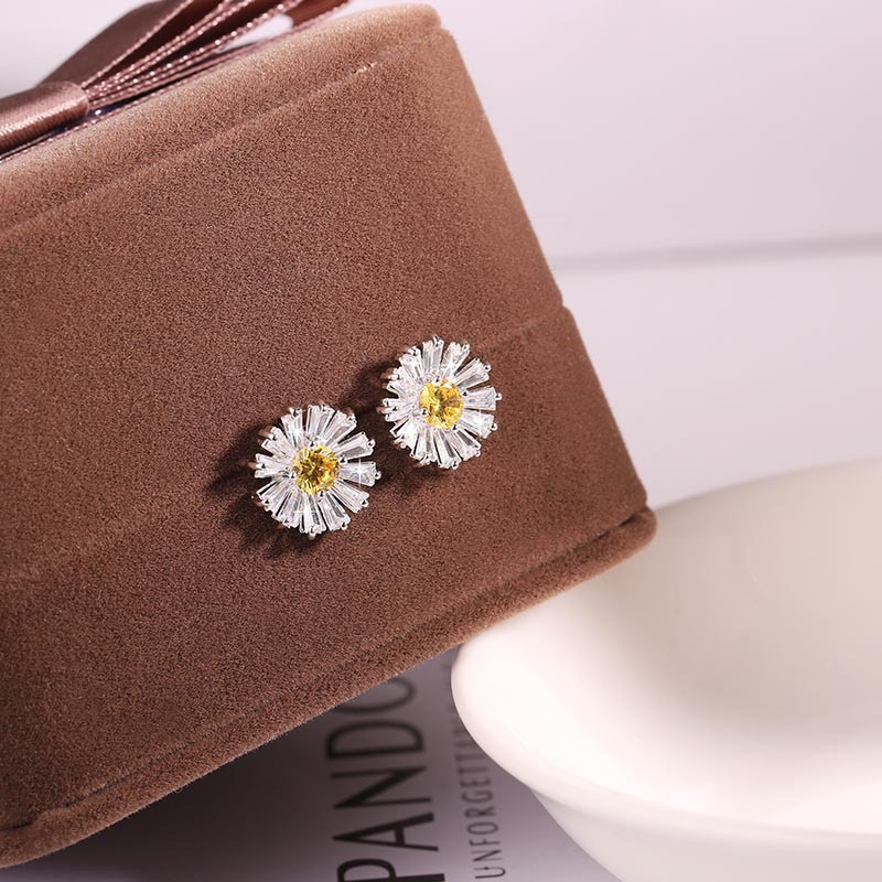 925纯银耳针 韩版小雏菊花后挂式耳钉 高档耳饰 防过敏饰品耳环