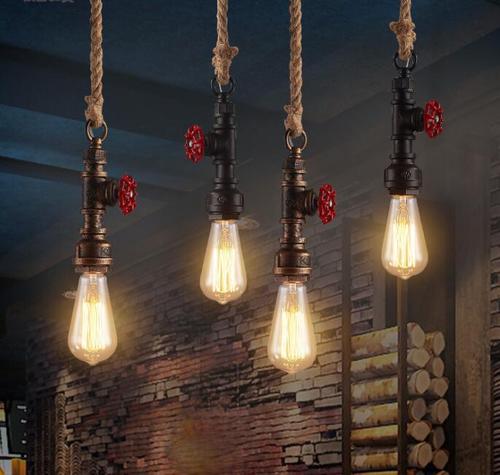 Cross-border American country retro nostalgic industrial-style restaurant bar creative hallway bar counter hemp rope water pipe pendant lights