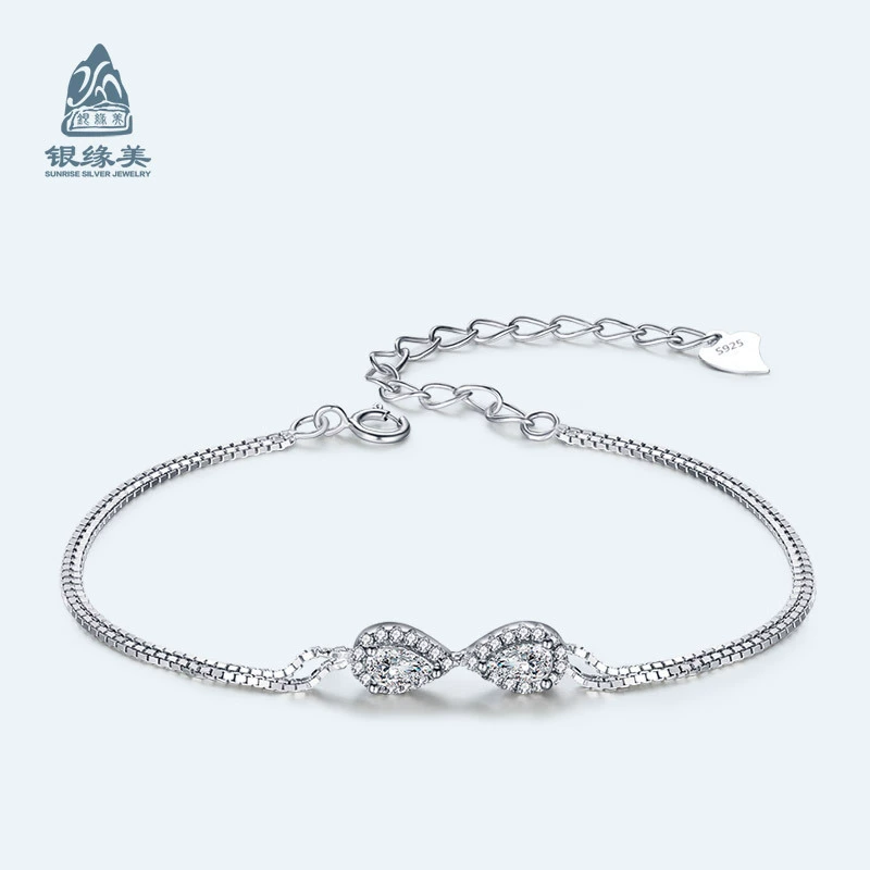 Серебряная браслет, модная цепь, цирконы, ювелирные изделия, аксессуар, серебро 925 образец, простой и элегантный дизайн, корейский стиль, оптом