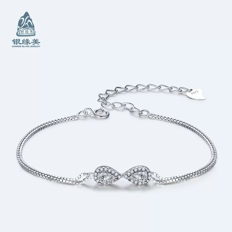 Серебряная браслет, модная цепь, цирконы, ювелирные изделия, аксессуар, серебро 925 образец, простой и элегантный дизайн, корейский стиль, оптом