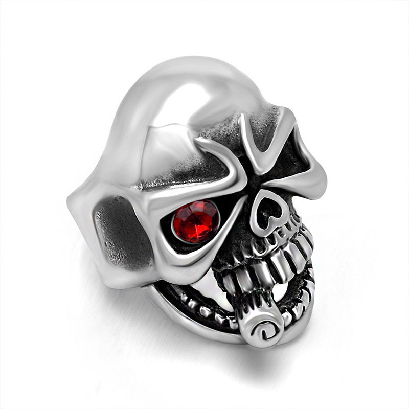 Punk Tide Brand Skull Ring Personality Red Eye Diamond Strange Ring Stainless Steel Copper Jewelry SA900