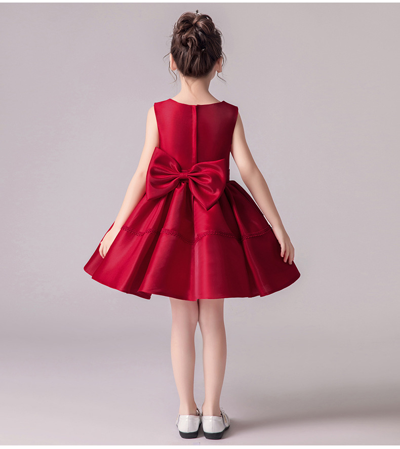 Kinder kleid Frühling neue rote Pongee Rock kleine Host Klavier Kleid Mädchen Prinzessin Kleid – Detail 8