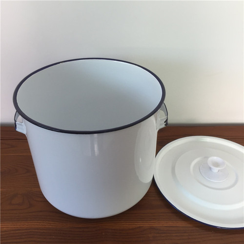 Large enamel bucket White enamel bucket Acid and alkali resistant Cylinder bucket Rice bucket Tea bucket Laboratory chemical bucket