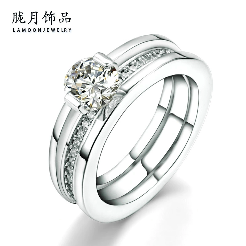 Модное кольцо Moon Jewelry, корейский двойной слой, медь с платиновым покрытием и 6 мм цирконом