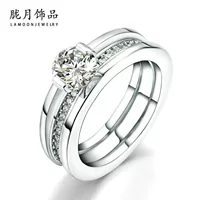Модное кольцо Moon Jewelry, корейский двойной слой, медь с платиновым покрытием и 6 мм цирконом