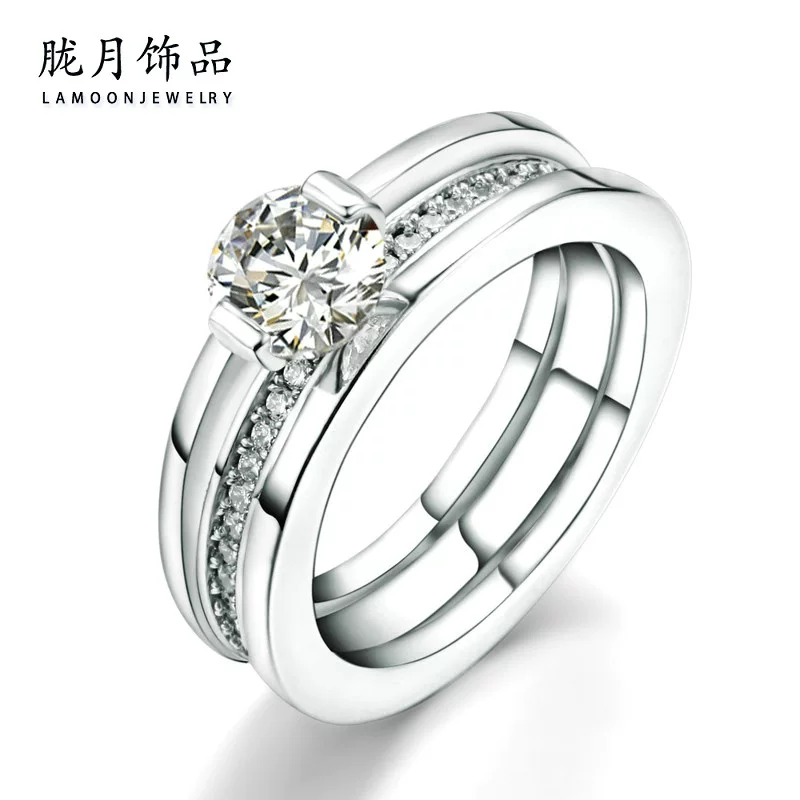Модное кольцо Moon Jewelry, корейский двойной слой, медь с платиновым покрытием и 6 мм цирконом