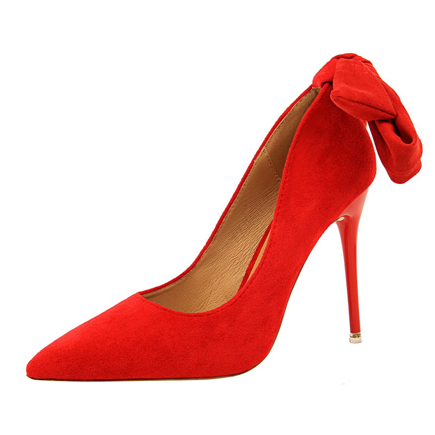 Big Tree European And American Syle Super High-heeled Stilettos Simple Suede Shallow Pointed Toe With Bowknot Single Shoes High Heels