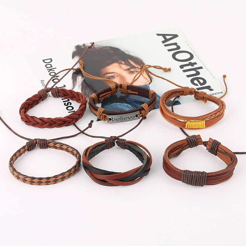 Leather case, men's set, retro woven bracelet, jewelry, Aliexpress, genuine leather, DIY