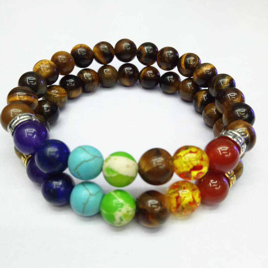 Factory direct sales of seven-chakra Tiger's Eye stone bracelet Yoga energy bracelet DIY Seven-color natural stone combination bracelet detail image 8