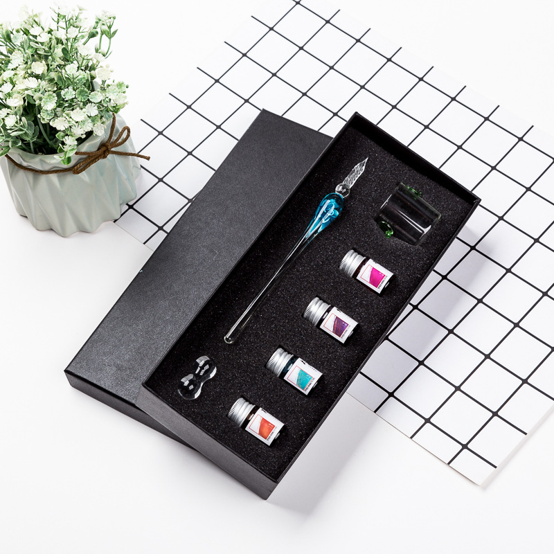 厂家直销玻璃蘸水笔花朵玻璃笔大礼盒套装彩色墨水套装少女心文具|ms