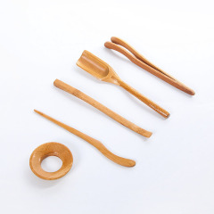 Factory direct sales wholesale bamboo five-piece tea spoon bent tea clamp bamboo tea tray ornaments tea ceremony accessories