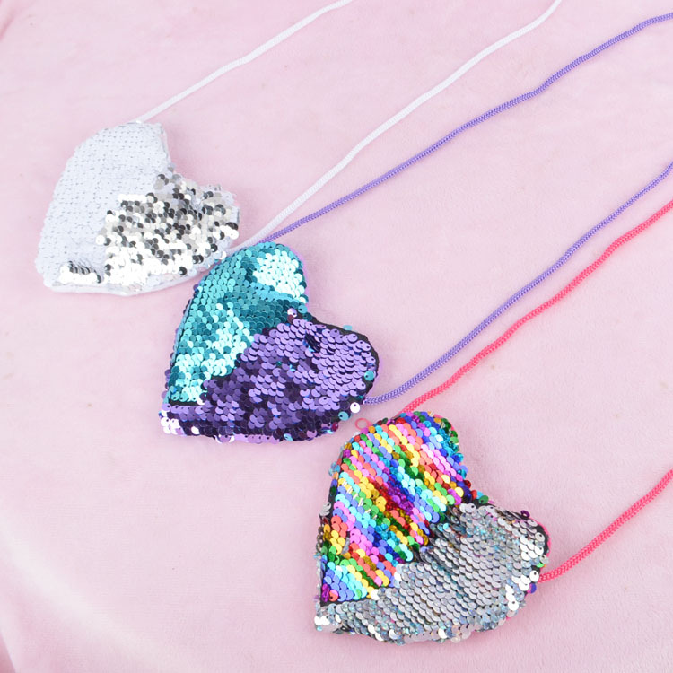Pu Leather Material Kids Backpack Backpack Heart Shape Pattern All Seasons Season Women's Heart Shape Pu Leather Sequins Zipper Coin Purses