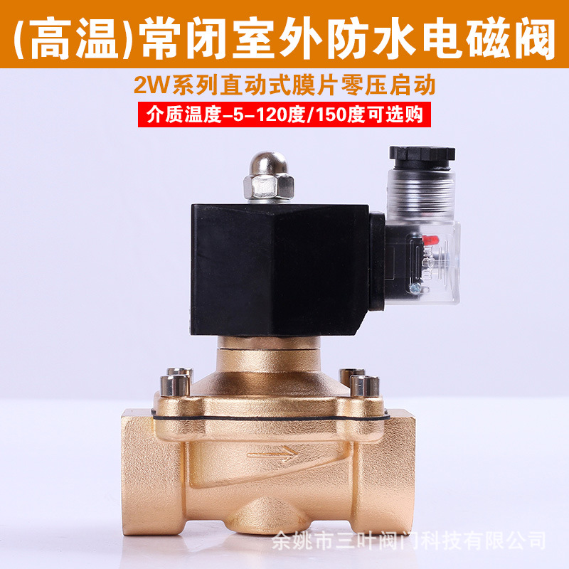 室外防水电磁阀高温4分6分1寸黄铜阀水阀气阀 三叶阀门电磁开关阀