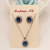 Set for bride, sapphire decorations, earrings, necklace, jewelry, European style, micro incrustation