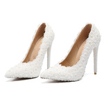 Белые свадебные туфли с заостренным носом из жемчуга на высоком каблуке, коллекция 2021, большой размер