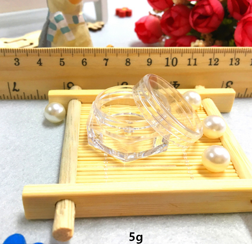 3g3ml5g5ml六角膏霜瓶金葱瓶膏霜盒PS小样瓶散粉盒透明眼影盒5克