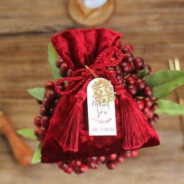 中式酒红色喜糖丝绒布袋子中国风婚礼创意喜糖盒高档定制厂家代发