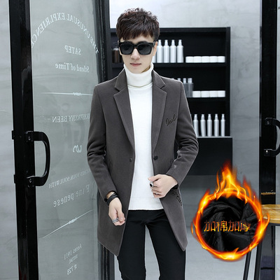 2023 winter new pattern Men's woolen overcoat Mid length version thickening With cotton Woolen Windbreaker man Woolen coat