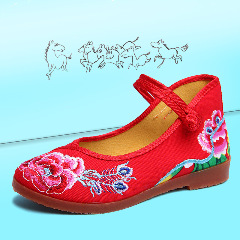 2019春季新款牛筋底老北京布鞋妈妈舞蹈鞋民族风绣花女鞋一件代发