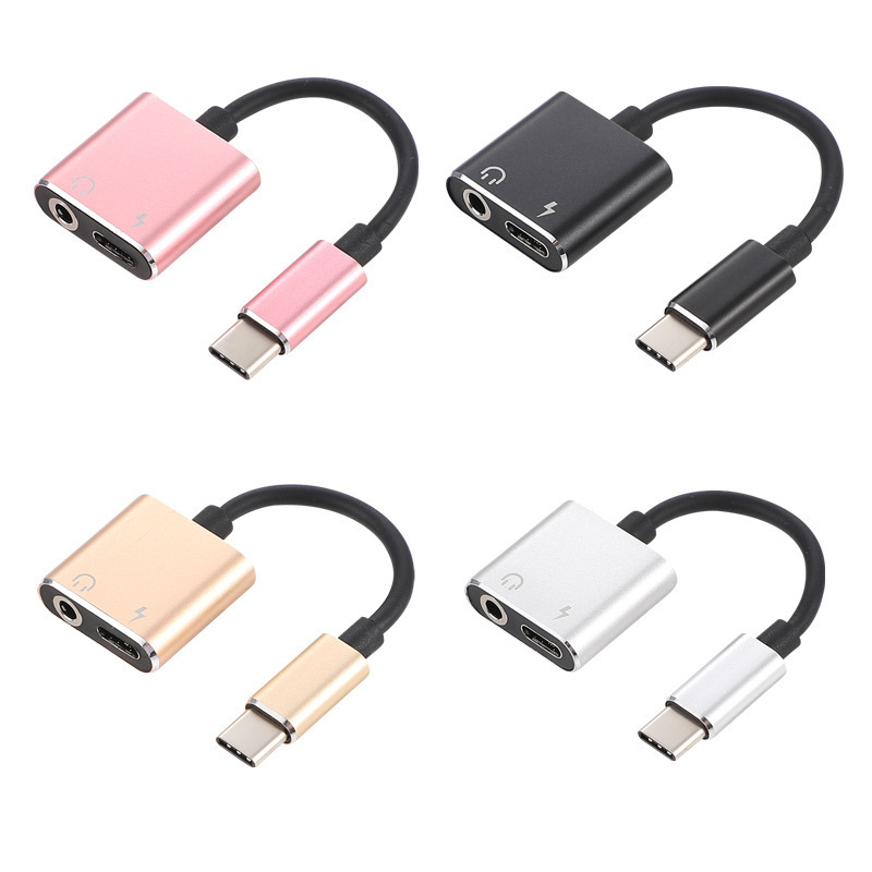 aluminium alloy Two-in-one headset Adapter 3.5mm type-c headset Adapter cable charge converter