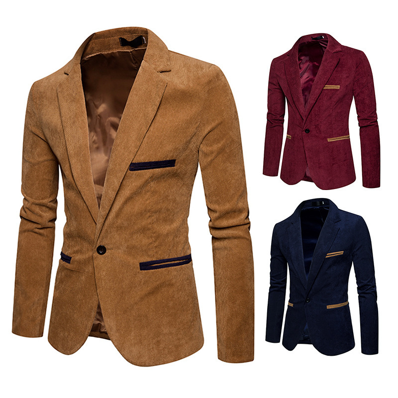 Foreign Trade Men's Spring and Autumn New Men's Wear Men's Corduroy Solid Color Casual Small Suit Jacket Suit