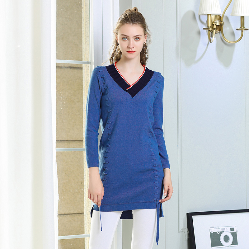 200 Pounds of large size women 2018 fat mm Autumn new pattern Western style Mid length version Show thin knitting Dress