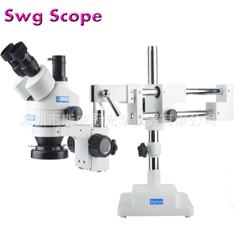 工厂直销 三目双臂立体显微镜 3.5x-90倍手机维修显微镜送光源