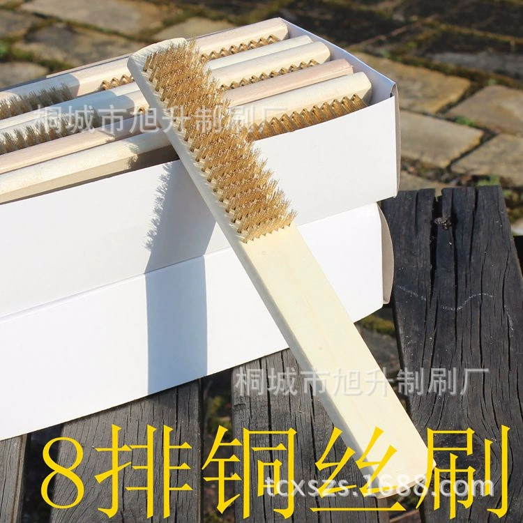 Высококачественная 8-рядная щетка из медной проволоки с деревянной ручкой для удаления ржавчины, очистки, полировки и полировки ювелирного оборудования, щетка из медной проволоки с металлической поверхностью