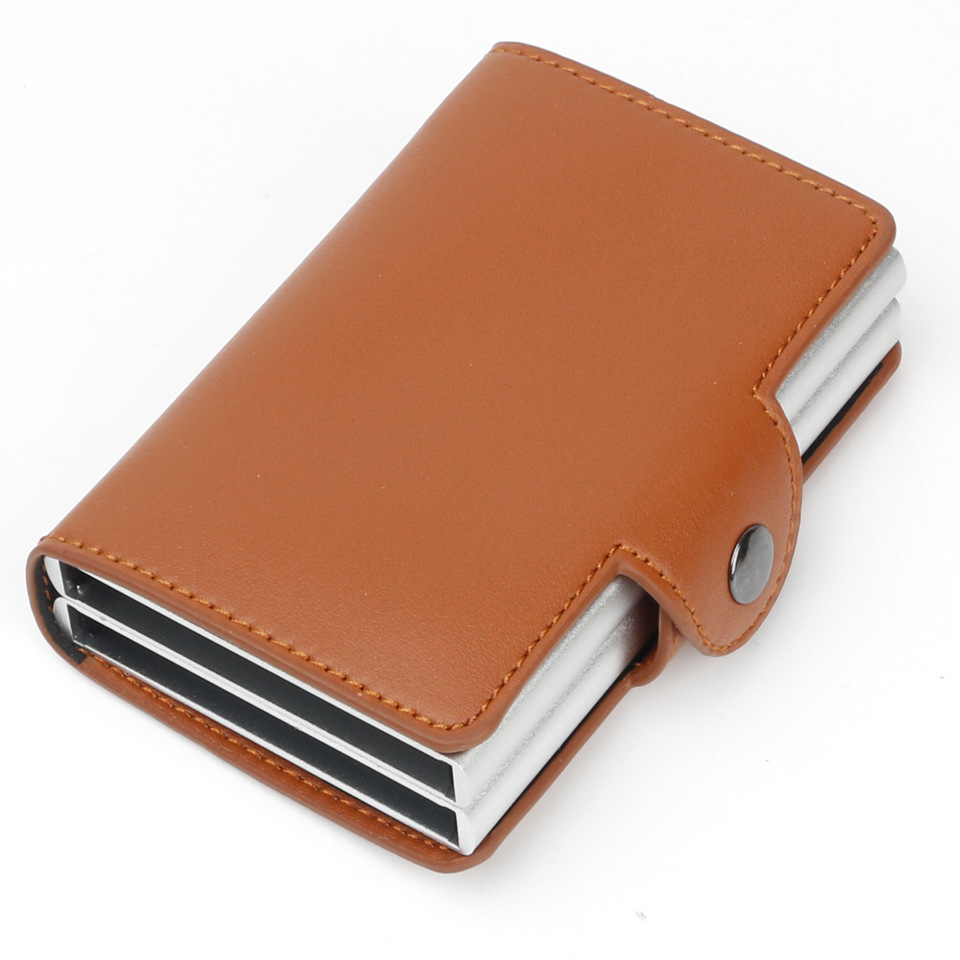 automatic pop-up metal wallet antitheft anti-magnetic RFID card case aluminum metal card  PU leather credit card holder