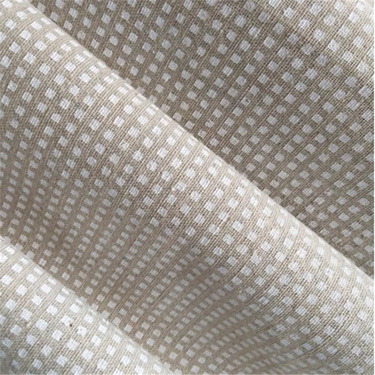 自产自销亚麻印花布料麻点方块适用于柳编工艺品里子箱包桌垫抱枕