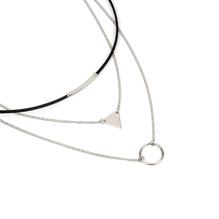 13g Weight Necklace Classification Wedding, Travel Occasion Women'S Gender Gold, Silver Color Fashion Geometric Sequins Triangle Multilayer Korean Velvet Choker Circle Necklace 7