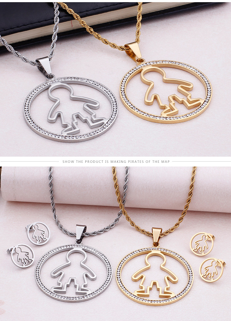 Korean Version Of Titanium Steel Jewelry Set Fashion Round With Diamonds Boys Pendant display picture 9