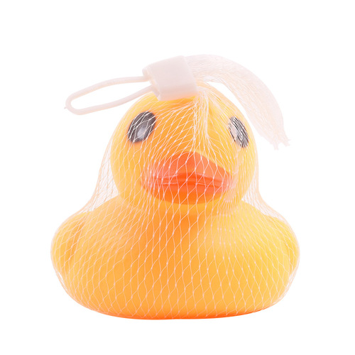 Vinyl Playing Duck - little duck, can make a sound when pinched, educational toy mother and duck, beautiful and cute mesh bag packaging