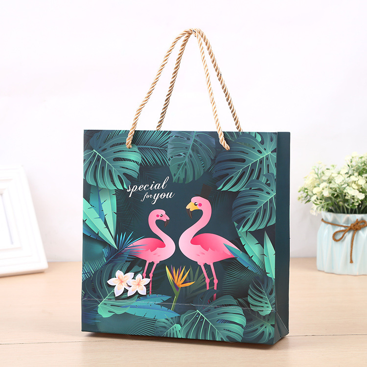 新品个性热带雨林双只火烈鸟礼品包装时尚色彩包装盒手提袋套装
