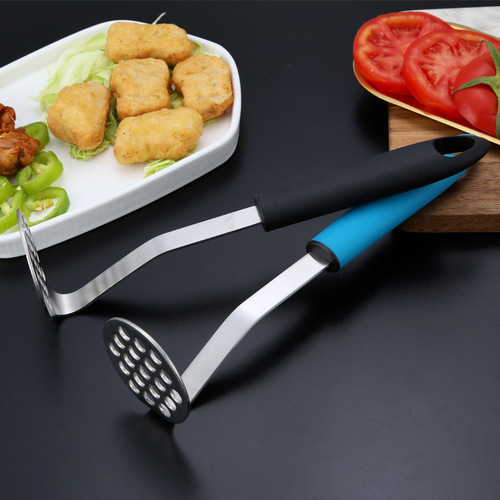 Factory direct sale FDA304 sanded stainless steel potato press silicone handle manual potato press masher