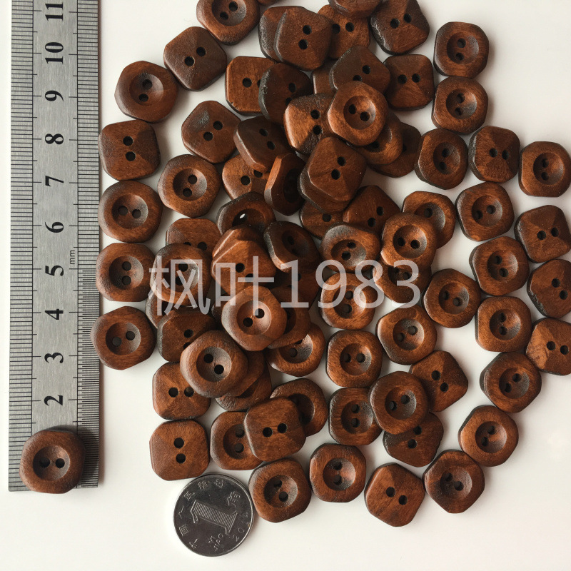 荷木木质菱形纽扣 2孔四方形木扣子 复古 浅咖啡创意手工diy 15mm