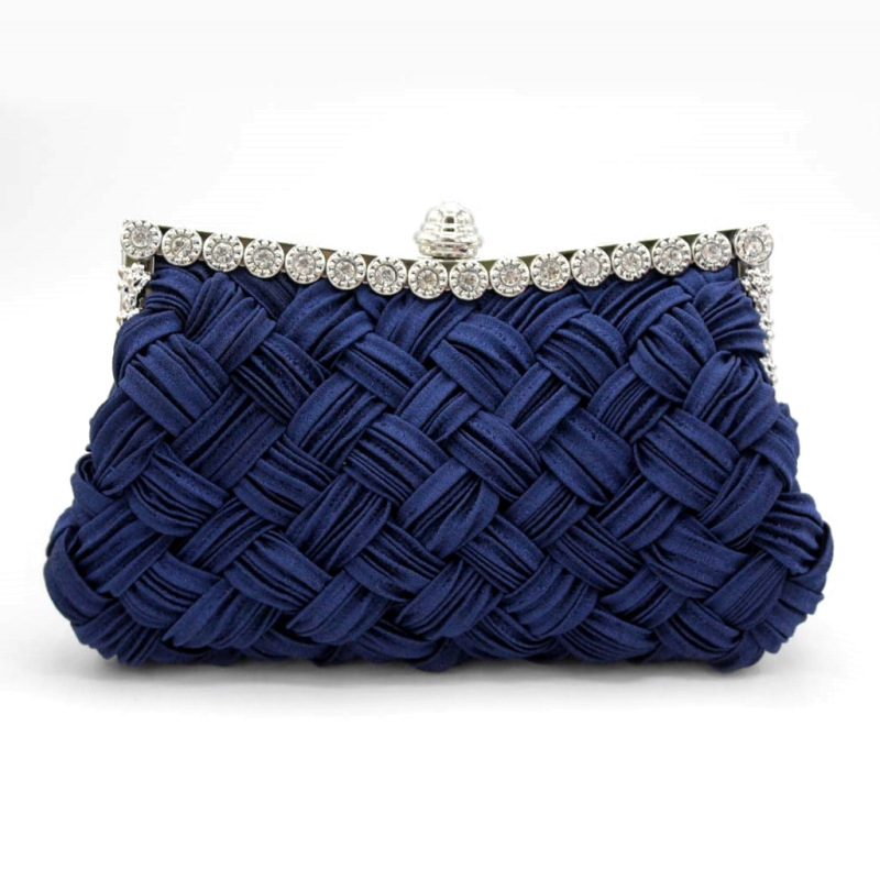 Túi clutch dạ tiệc satin đính đá rhinestone cho cô dâu — Màu trắng, Màu đỏ, Màu tím, Màu xanh đậm chi tiết 3