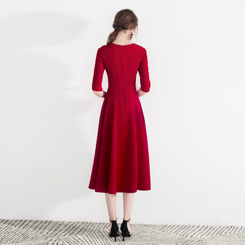 Vestido de noche para mujer, estilo brindis de novia, nueva colección 2026, para bodas y compromisos de otoño y verano, de manga media y largo medio, para banquetes y reuniones anuales.