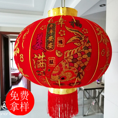 2019狗年春节灯笼批发 大红宫灯厂家直销植绒金边婚庆大红灯笼|ms