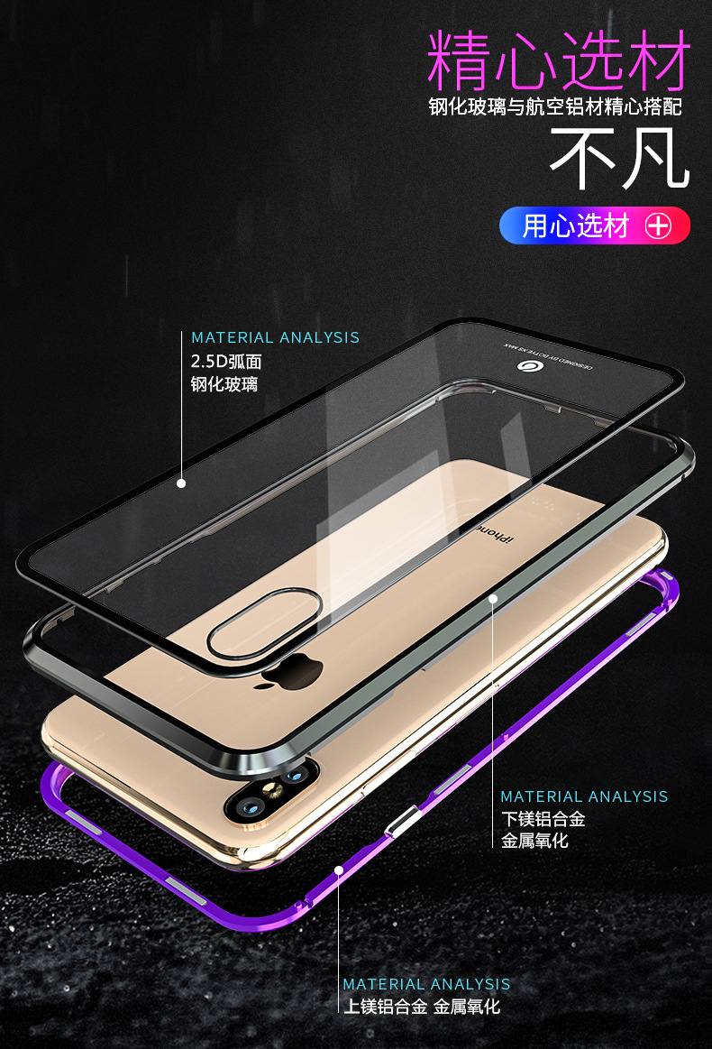 GINMIC Magneto Sword Magnetic Absorption Aluminum Metal Bumper Tempered Glass Back Cover Case for Apple iPhone XS & iPhone XS Max & iPhone XR