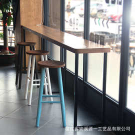 美式实木酒吧椅吧台凳复古酒吧吧台桌椅家用吧台咖啡厅前台高脚凳