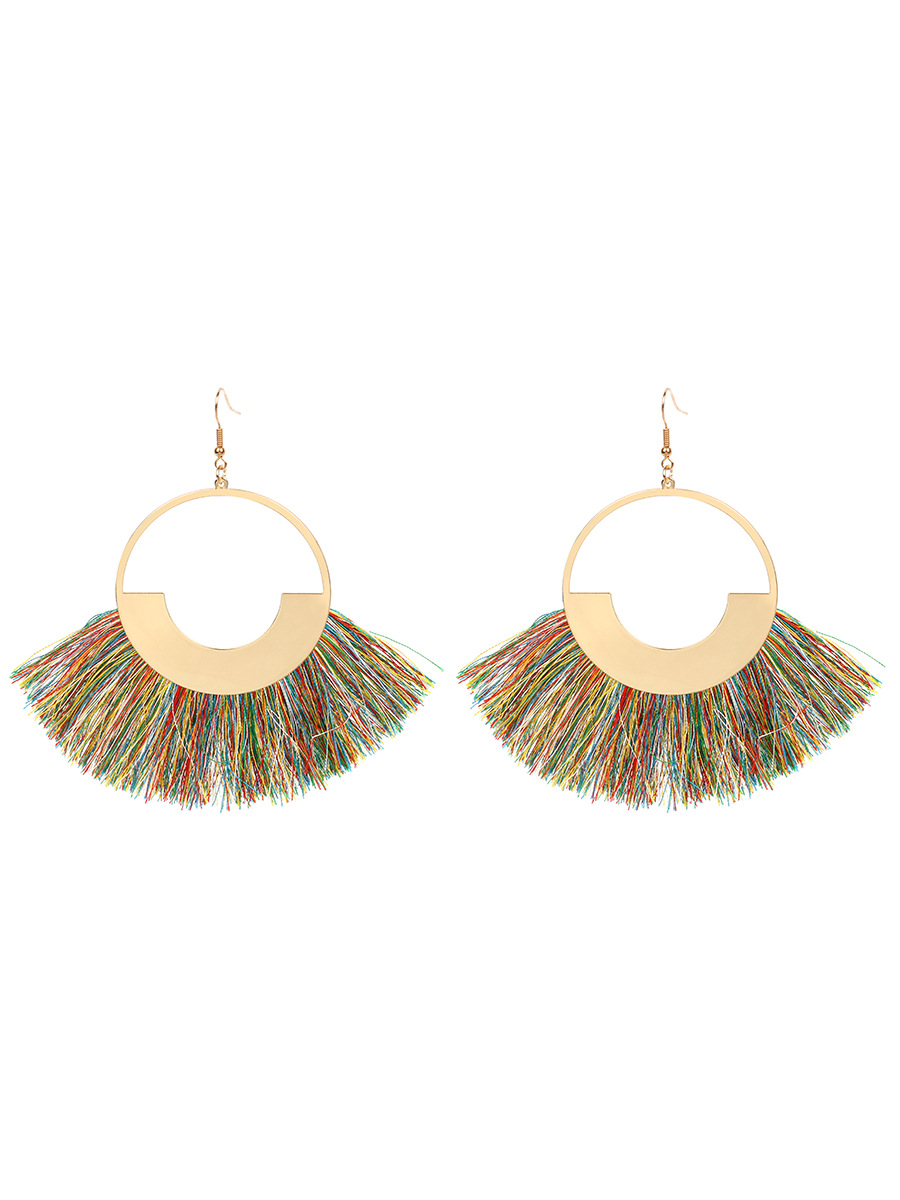 23g Weight No Inlaid Inlay Material Earrings Classification Travel, Birthday Occasion Sector Pattern Women'S Gender Ethnic Style Style Grey, Rose Red, Beige, Pink, Red, Green, Blue, Black Color Bohemian Red Retro Ethnic Style Triangle Cotton Thread Tassel Earrings 17