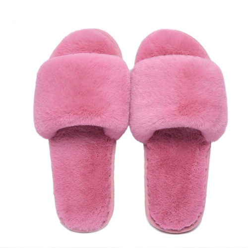 Cotton slippers for women in autumn and winter, open-toed plush slippers, home indoor floor slippers, comfortable soft-soled confinement furry shoes