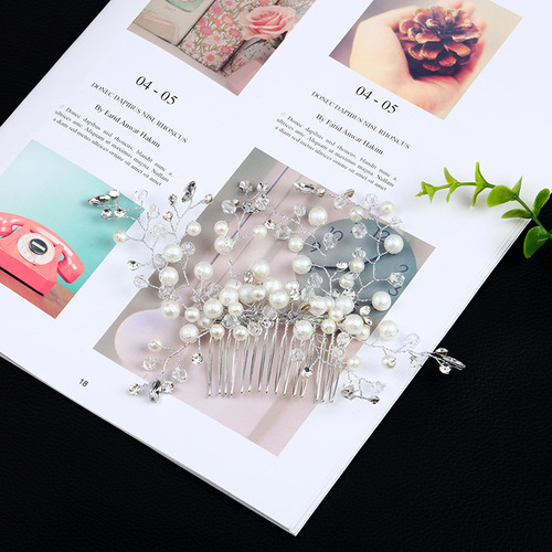 AliExpress European and American bridal hair accessories handmade comb imitation pearl rhinestone hair comb wedding dress accessories wholesale