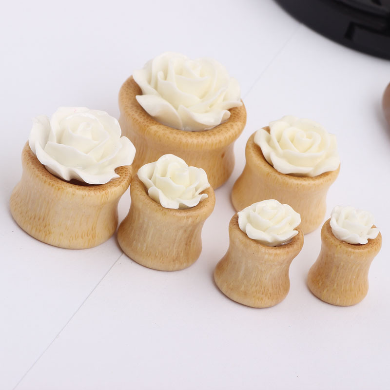 Stainless Steel Auricle Earrings 6 Pcs/Set Acrylic Wood Bamboo Flower Ear Gauges Body Piercing Earrings detail image 12