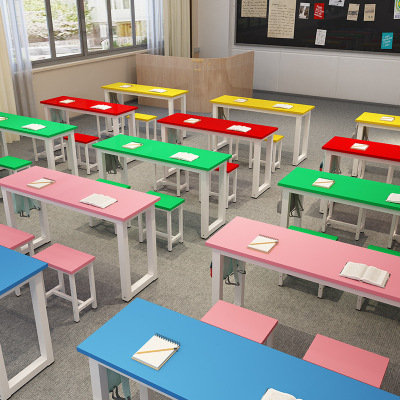 校园培训班课桌椅组合中小学生彩色单双人学习桌凳辅导班美术课桌